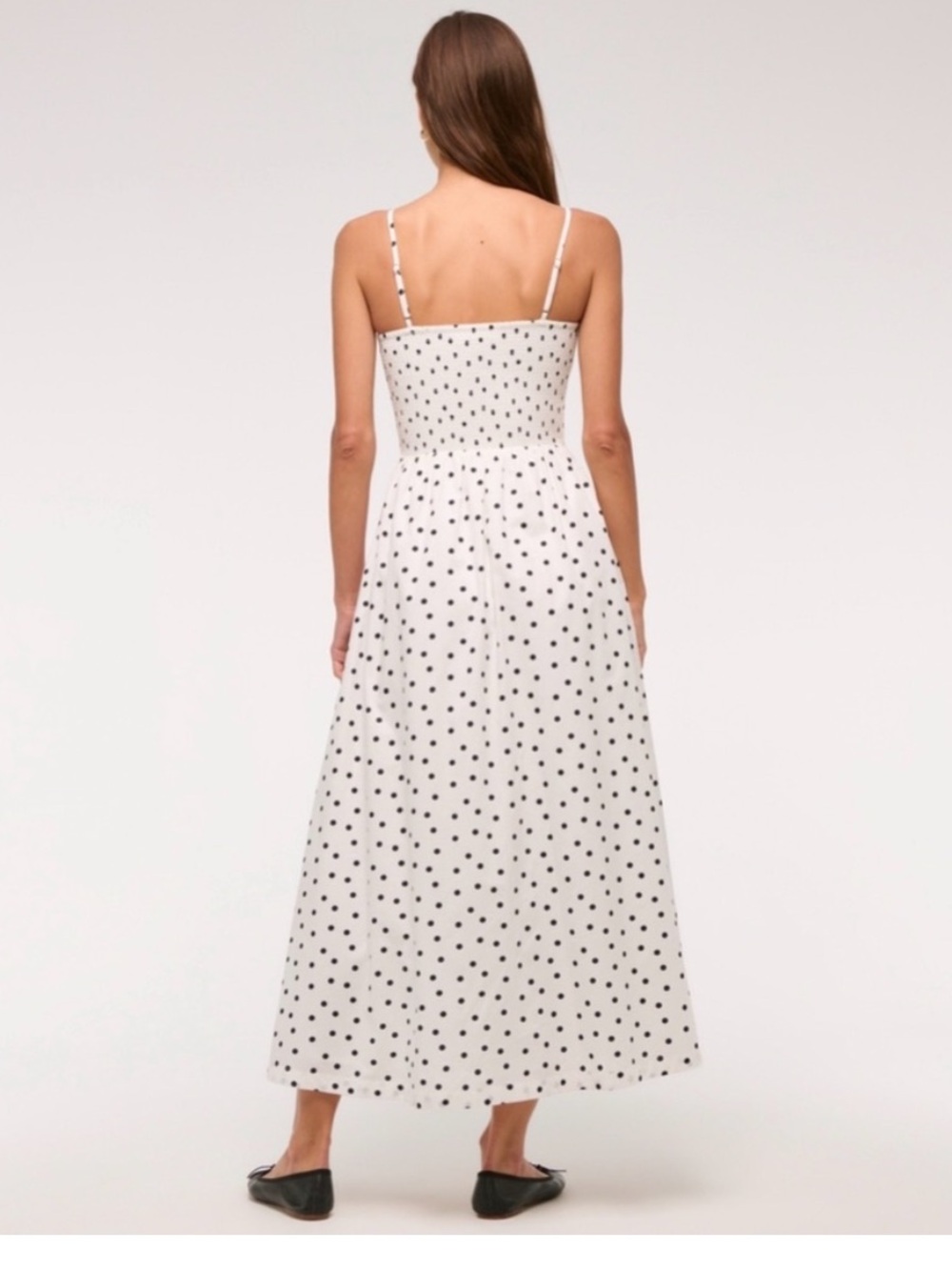 NWT Abercrombie Sydney Smocked Dipped-Waist Polka Dot Midi Dress Size Small - Picture 2 of 14